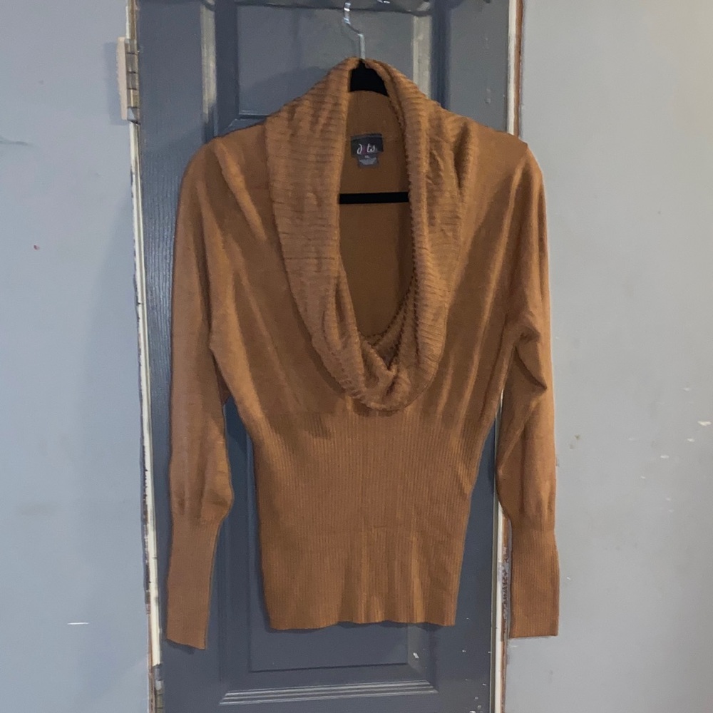 Dots Tan Cowl Neck Sweater